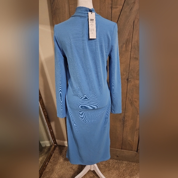 NOISY MAY Ribbed Longsleeve Mock Neck Stretch Midi Dress Tie Front.Blue. S NWT - Picture 12 of 16